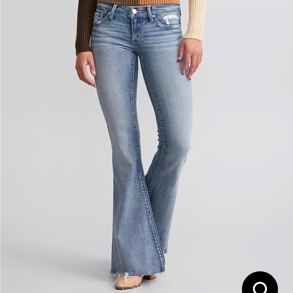 BKE Blue Flare Wide Leg Jeans with Distressed Hem